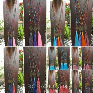 50 pieces free shipping mix color hamsa necklace pendant tassels crystal 